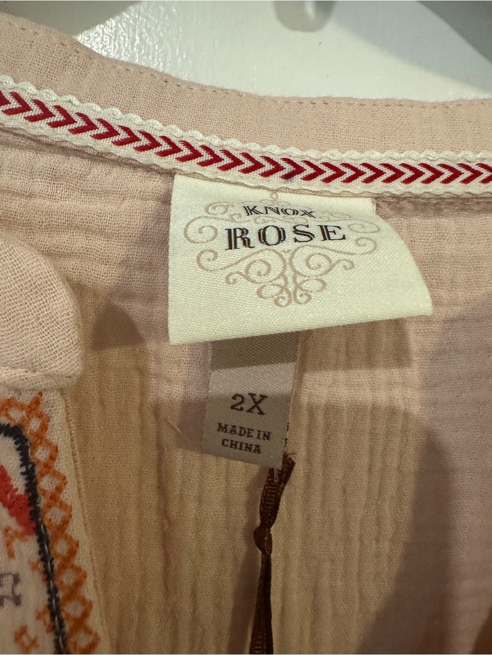 Knox Rose 2X Pink Embroidered Gauze Sleeveless Boho Tank Top NWT - Picture 5 of 8